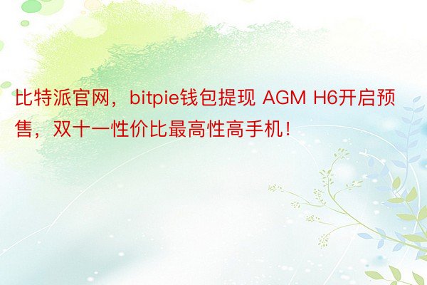 比特派官网，bitpie钱包提现 AGM H6开启预售，双十一性价比最高性高手机！